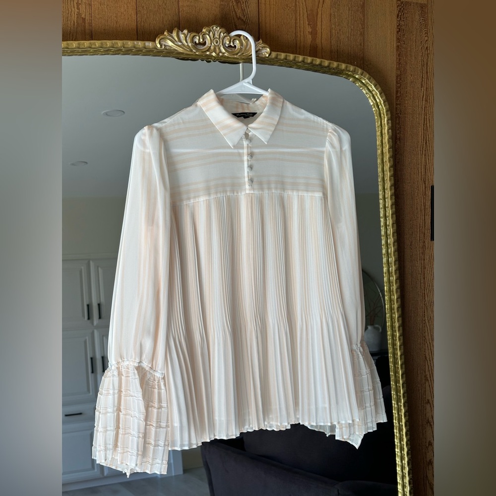 Massimo Dutti Ivory Blush Striped Ruffle Blouse Size 4